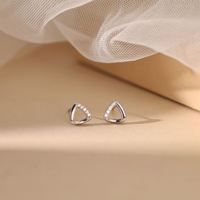 Geometric (Various Earring Sterling Designs) Rhinestone Silver Stud