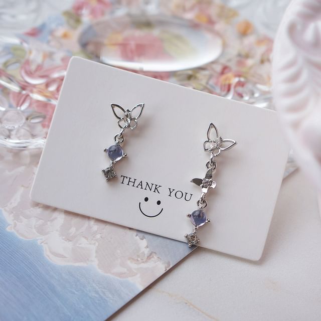Dangle Butterfly Asymmetrical Earring Crystal Faux Alloy