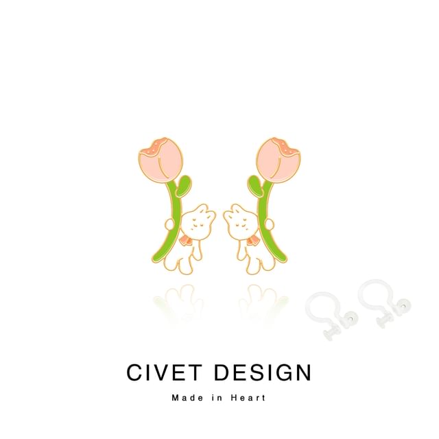 Designs Silver / Cartoon Cuff ) Various Sterling Earring Ear Stud ( Rabbit