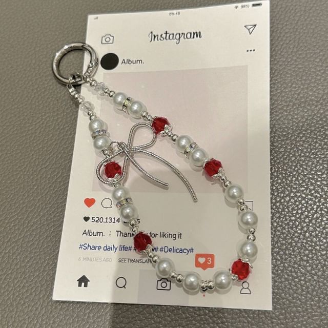 Faux with Pearl Lanyard Bow Phone Strap Pad