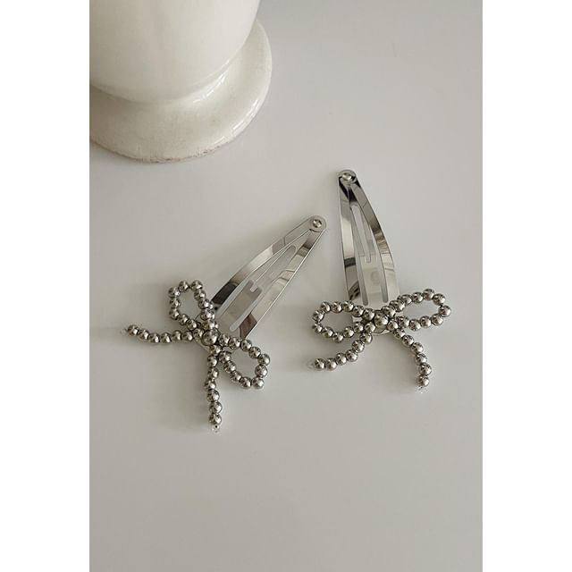 Beaded Hair Clip Bow Alloy Set