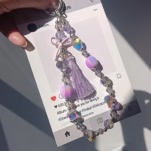 Bow Pad Faux Strap Crystal Phone with Lanyard