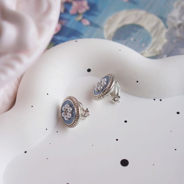 Earring Stud Faux Flower Ear Rhinestone / Pearl Clip-On