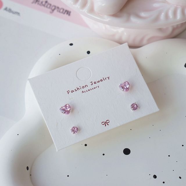 Set of Stud 4: Earring Sterling Silver 925 CZ