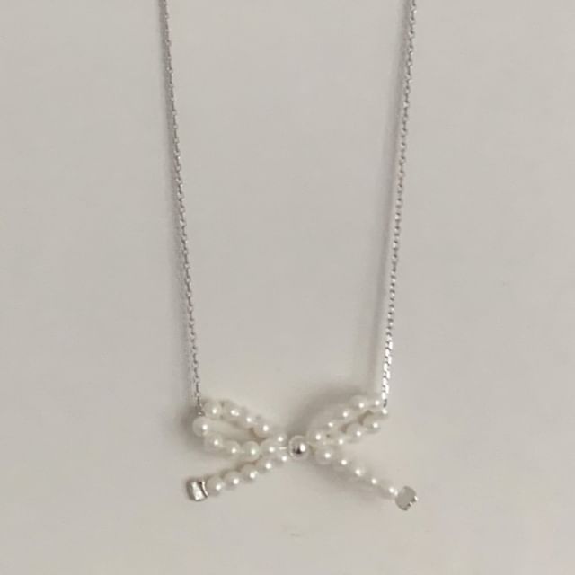 Bow 925 Beaded Silver Necklace Sterling