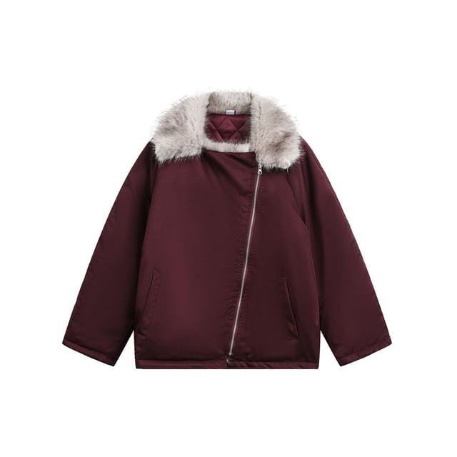 Furry-Panel Irregular Padded Jacket