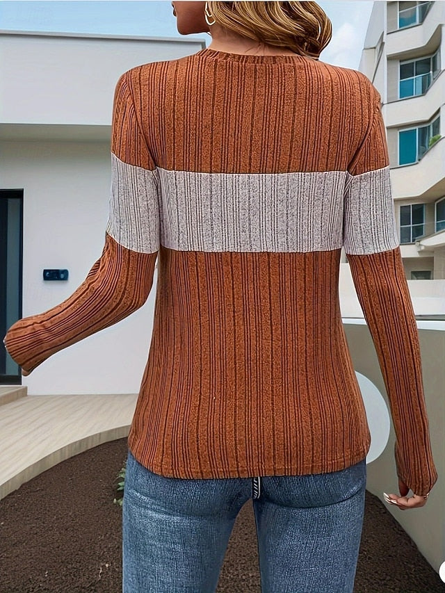 Women's Blouse Patchwork Zipper Solid Color Stylish Casual
