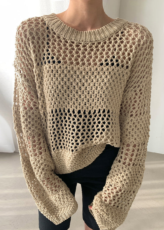 Spring Oversized Hollow Out Knit Style Sweaters Black