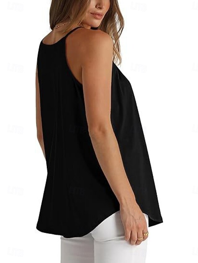 Women's Tank Top Sleeveless Shirt Tee Top Pleats Solid