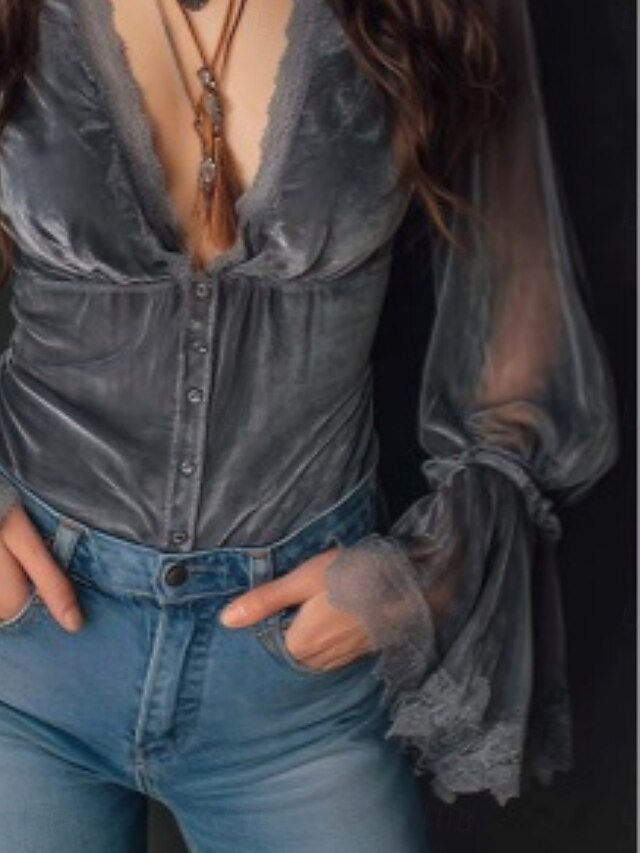 Women's Shirt Casual Shirt Lace Tops Lace Buttons Plain