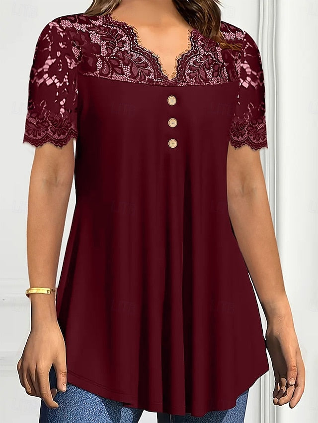 Women's Lace Shirt Lace Patchwork Buttons Solid Color