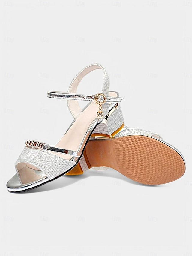 Rhinestone Elegant Women Silver Heeled Sandals Shoes for
