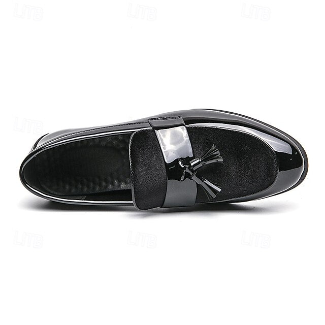 Black Tassel Leather Faux Men's Patent – Loafers Velvet
