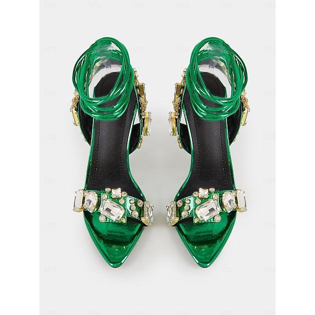 with Green Stiletto Women's Lace-Up Heels Metallic