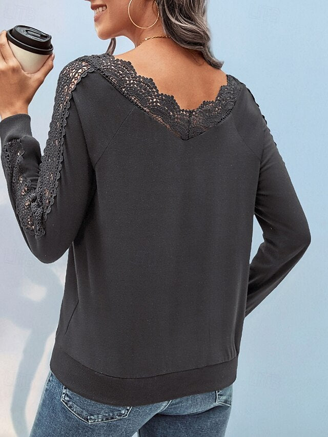 Women's Blouse Lace Patchwork Plain Active Casual Long