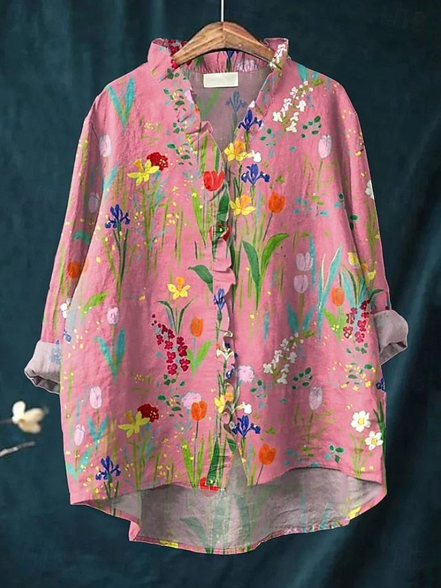 Women's Boho Shirt Ruffle Floral Graphic Bohemia Vintage