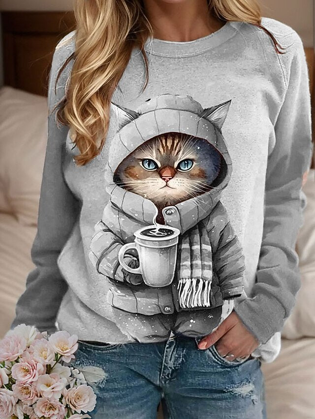Women's Sweatshirt Pullover Cat Casual Sports Active
