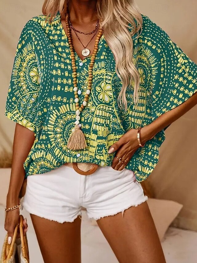 Women's Blouse Print Floral Bohemia Vintage Stylish Short