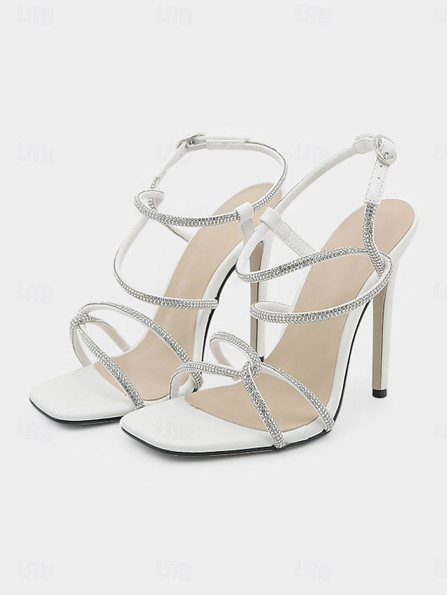 Women's Black Crystal-Embellished Sandals Heel – High