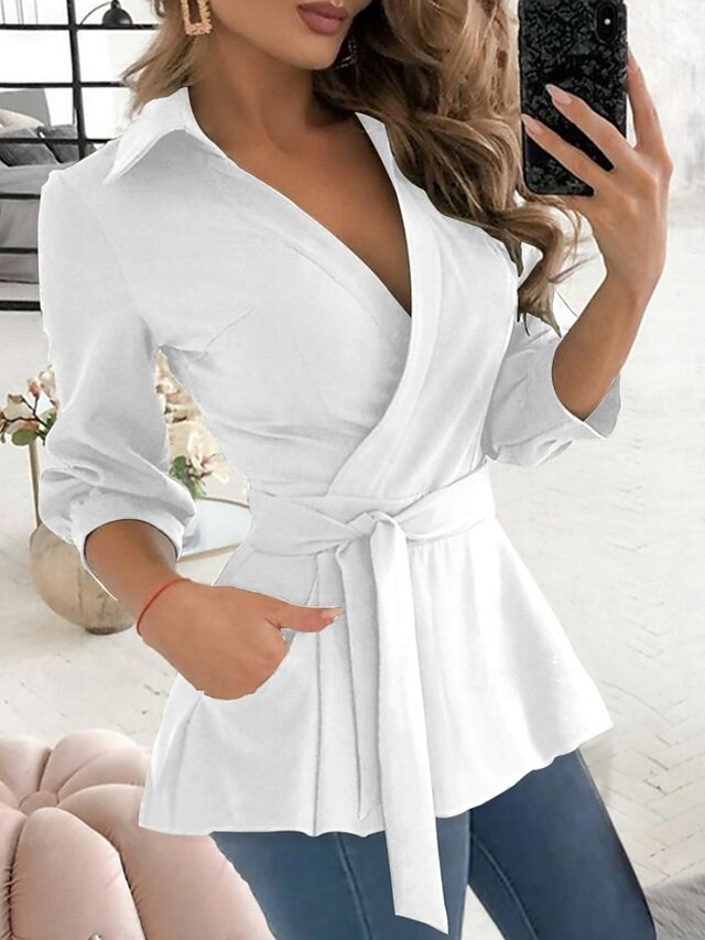Women's Blouse Lace up Solid Color Elegant Stylish Basic