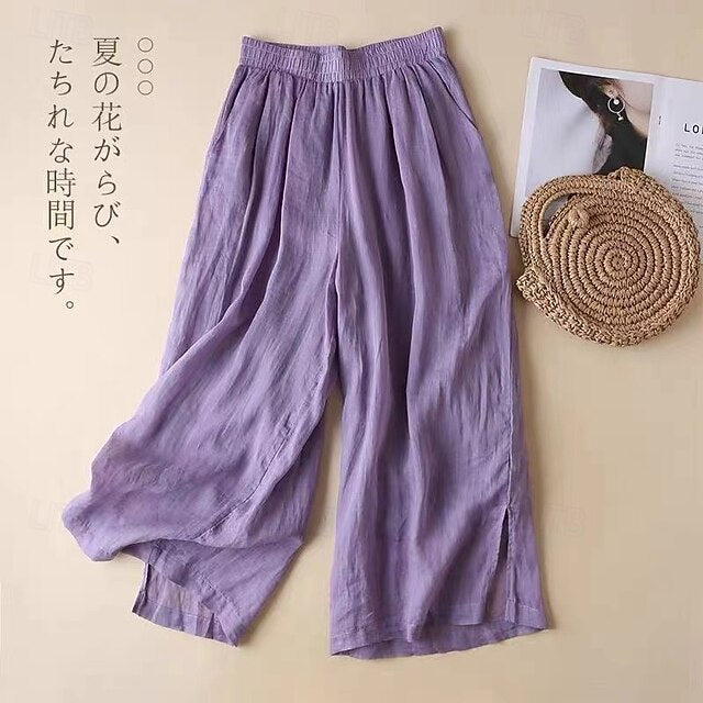Women's Cotton Linen Pants Wide Leg Chinos Vacation