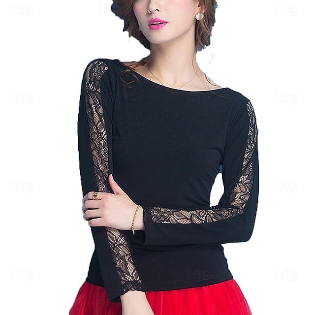 Ballroom Latin Salsa Dance Top Lace Pure Color Women's