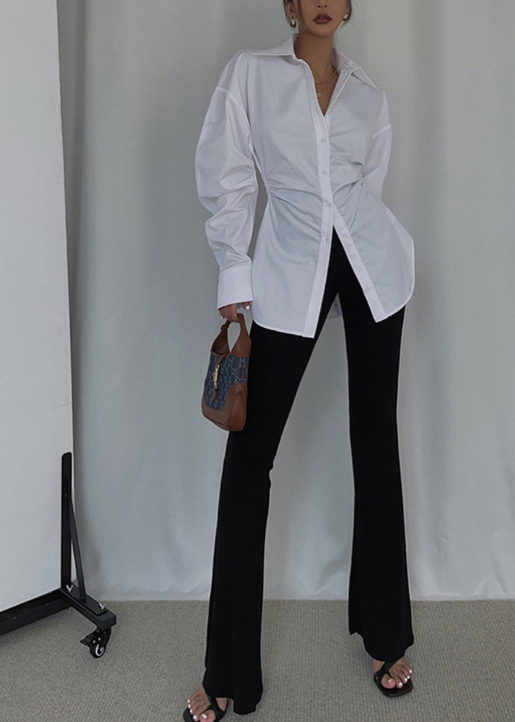 Casual Blouse Cinched Cotton White Spring Tops