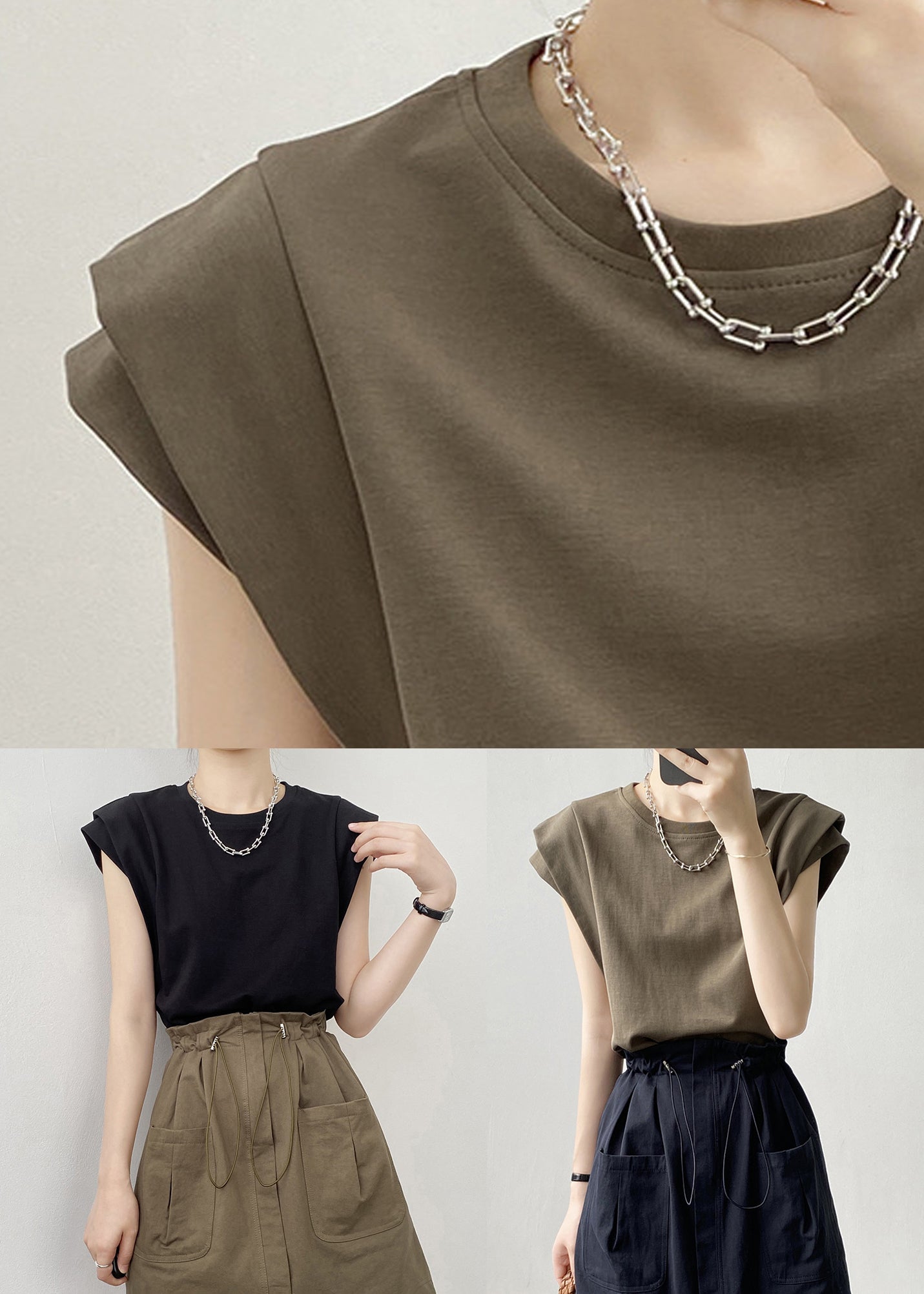 Neck Cotton Shirts Black O Summer Solid T