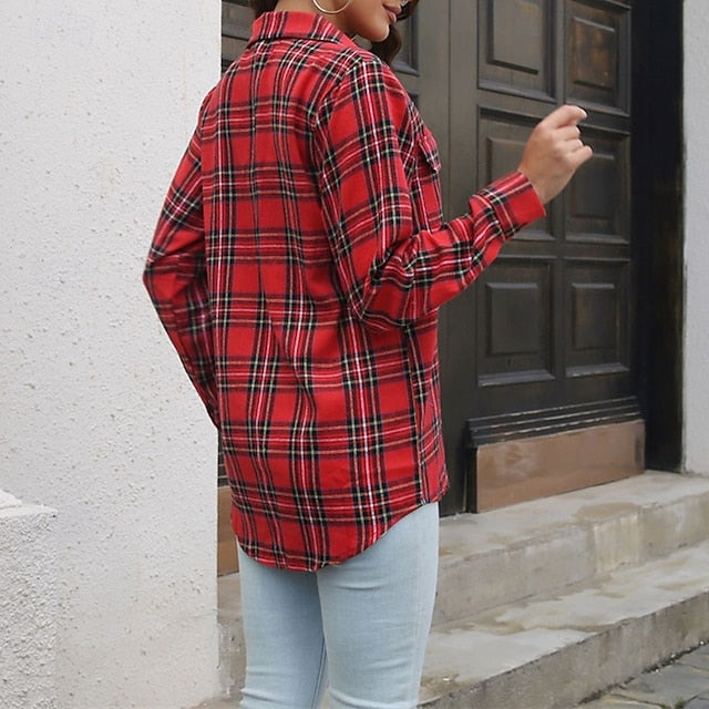 Women's Shirt Buttons Plaid Daily Stylish Basic Long Sleeve