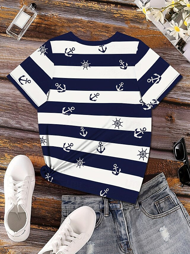 Women's T Shirt Print Graphic Striped Anchor Vintage