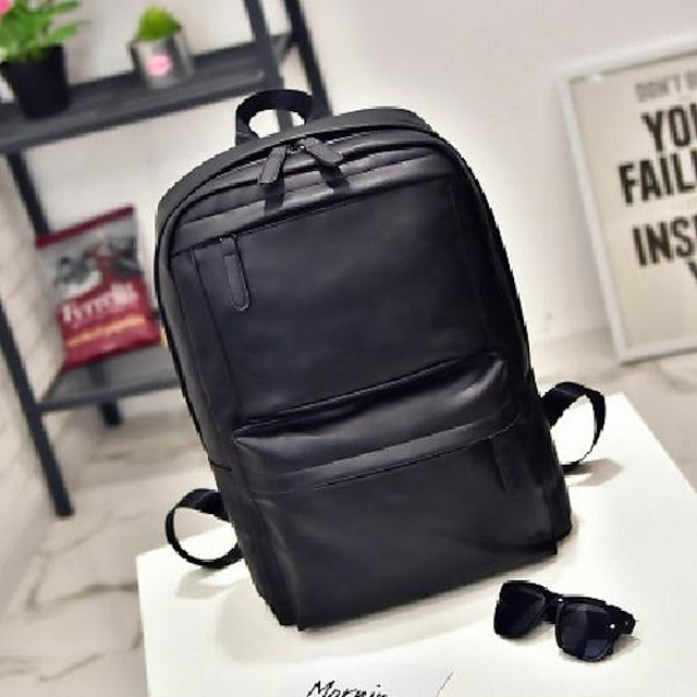 with Leather Backpack Black Faux Front Zipper Men's Pocket