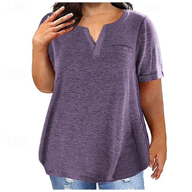 Women's Summer Tops Blouse Ruched Patchwork Pocket Solid