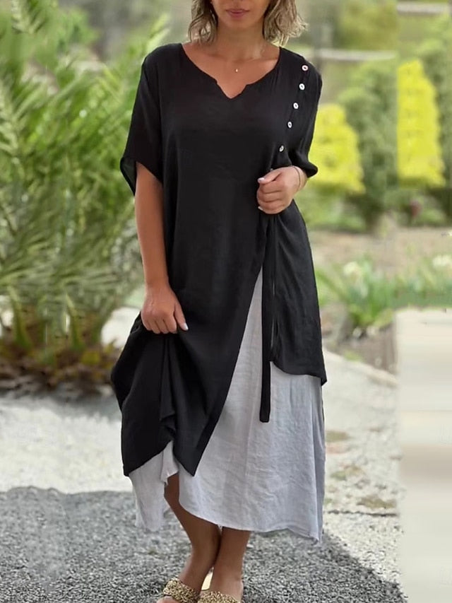 Women's Maxi Dress Cotton Blend Casual Dress Plain Dress
