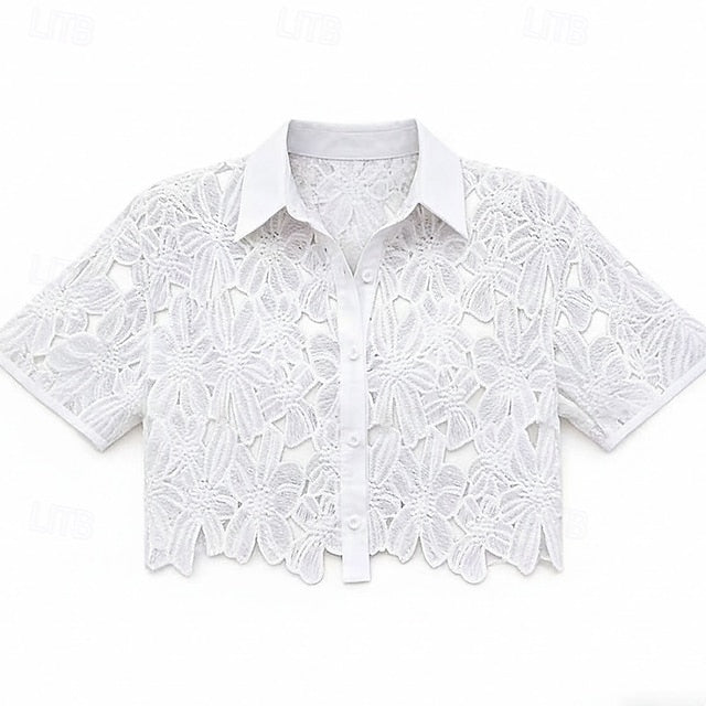Women's Summer Shirt Casual Shirt Blouse Eyelet Cut Out