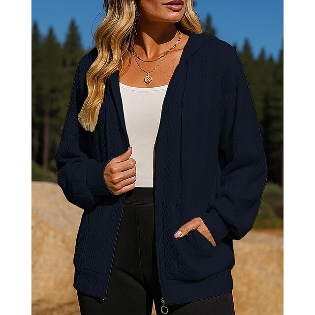 Women's Fullzipper Jacket Hooded Sweatshirt Pocket Long