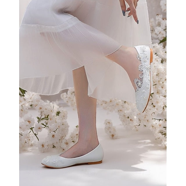 Vintage – Flats White Ballet Embroidered Lace Women's