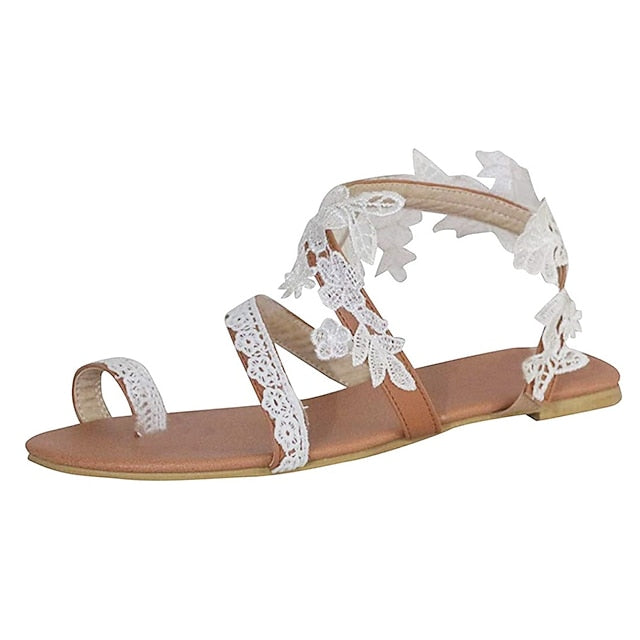 Floral Bridal Flat Lace Women's White Sandals with