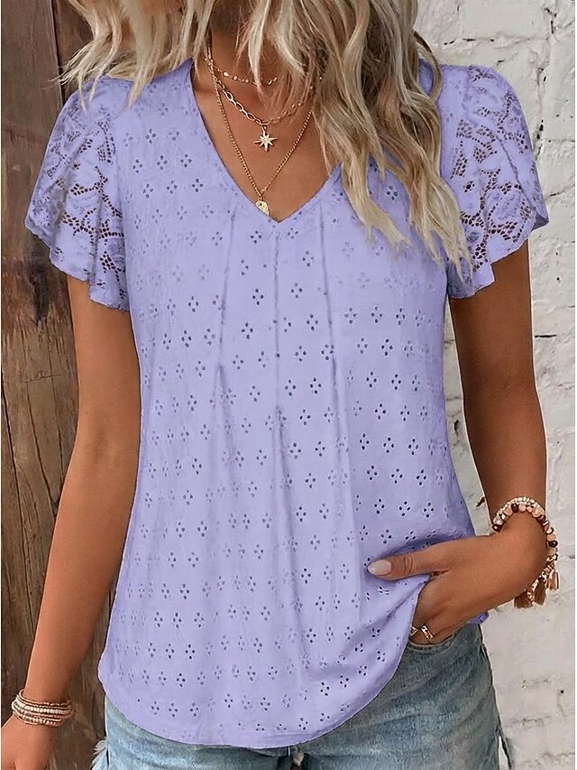 Women's Shirt Blouse Eyelet top Lace Tops Lace Eyelet Plain