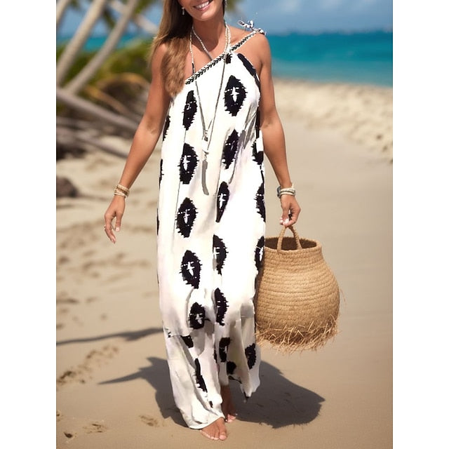 Women's Print Print Halter Neck Maxi long Dress Daily