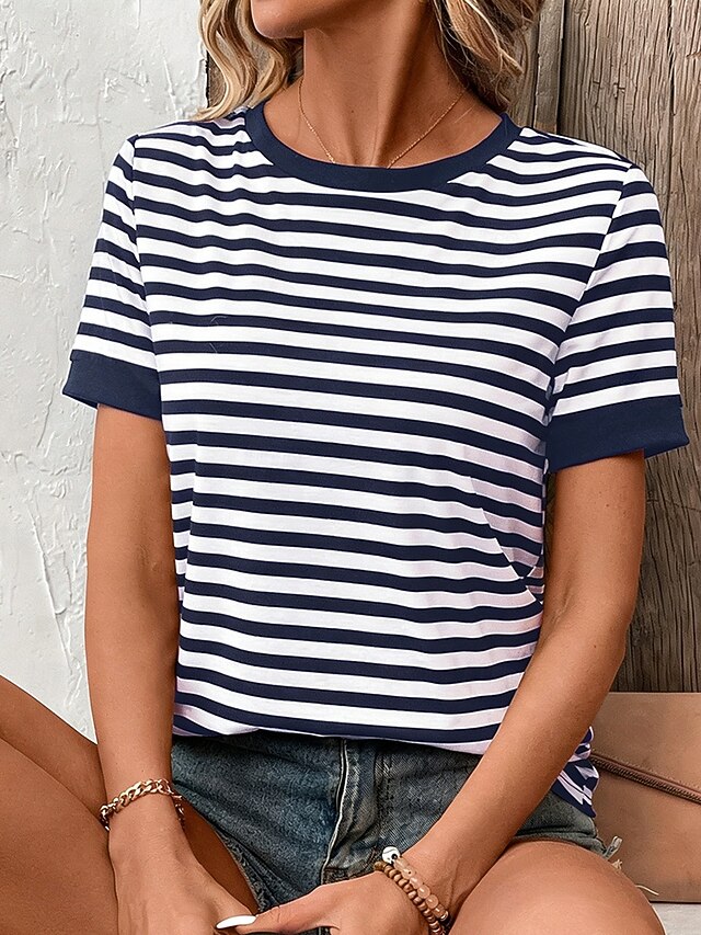 Women's T Shirt Print Graphic Striped Vintage Stylish