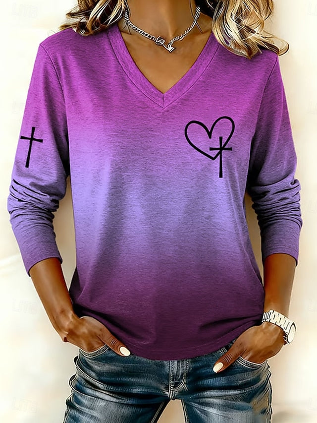 Women's T Shirt Print Heart Graphic Vintage Stylish Classic