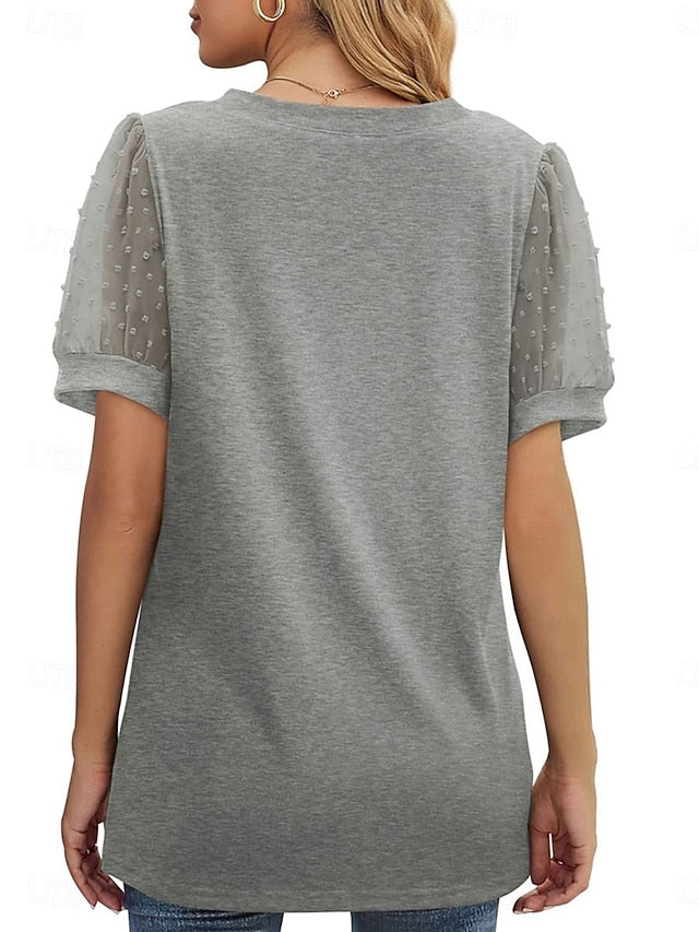 Women's T Shirt Patchwork Mesh Plain Fashion Modern Casual