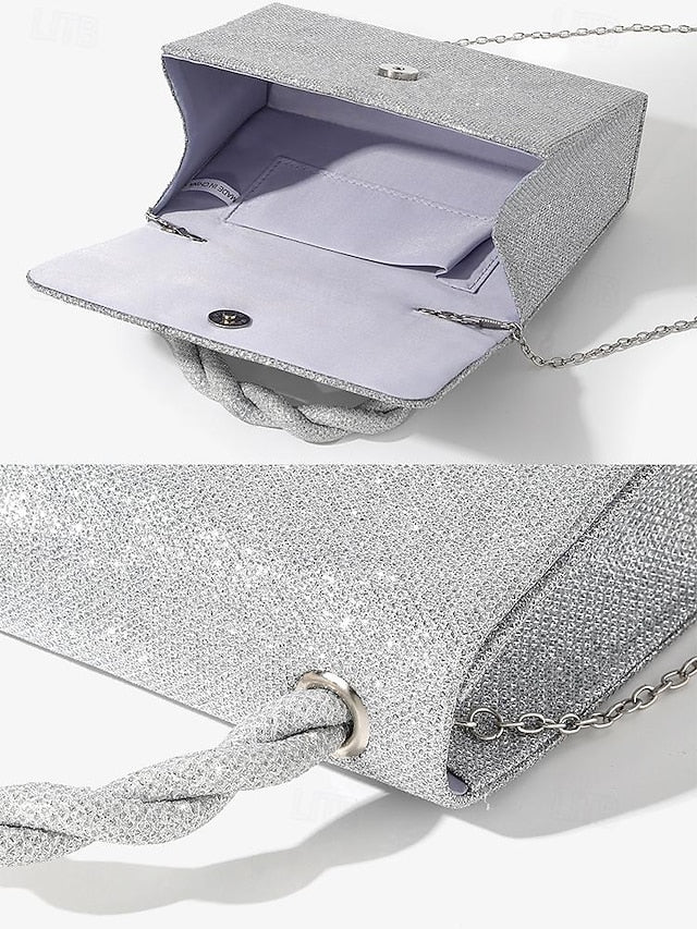 Braided and Handbag Silver Handle Women's with Glitter