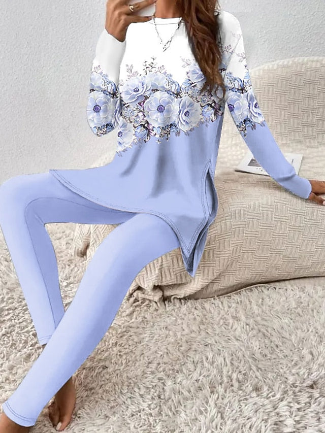 Women's T Shirt Pants Sets Pants Trousers Long Sleeve Round