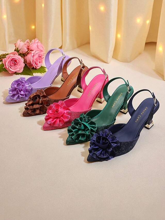 Floral Heels Purple with Women's Rhinestone Slingback