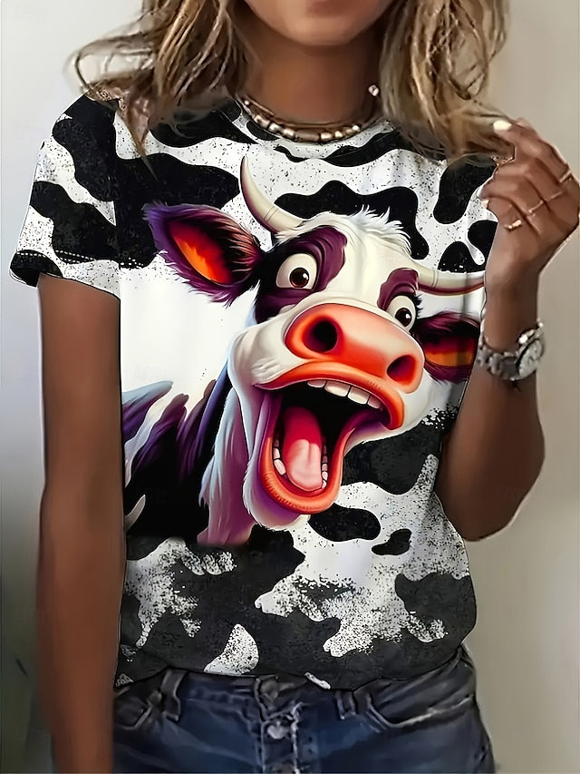 Women's T Shirt Print Cow Casual Short Sleeve Round Neck