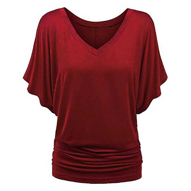 Women's Plus Size T Shirt Burgundy Tee Streetwear Casual