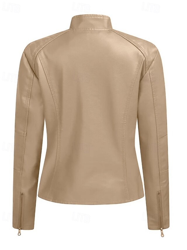 Comfortable Jacket Faux Pocket Zipper Women's Leather