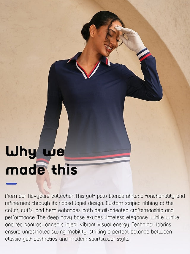 Women's Golf Polo Shirt Navy Blue Long Sleeve Top Ladies