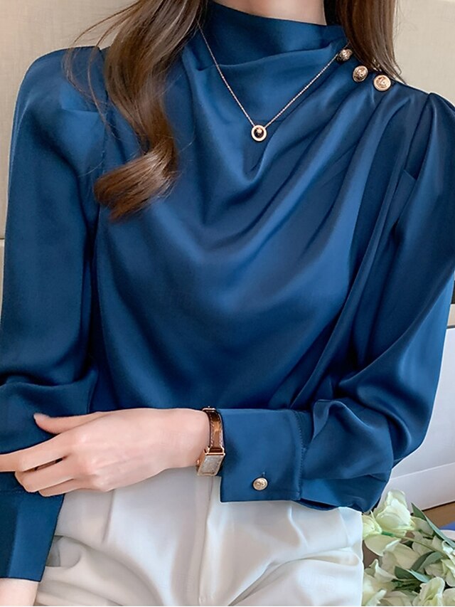 Women's Shirt Elegant Dressy Satin Top Buttons Solid Color